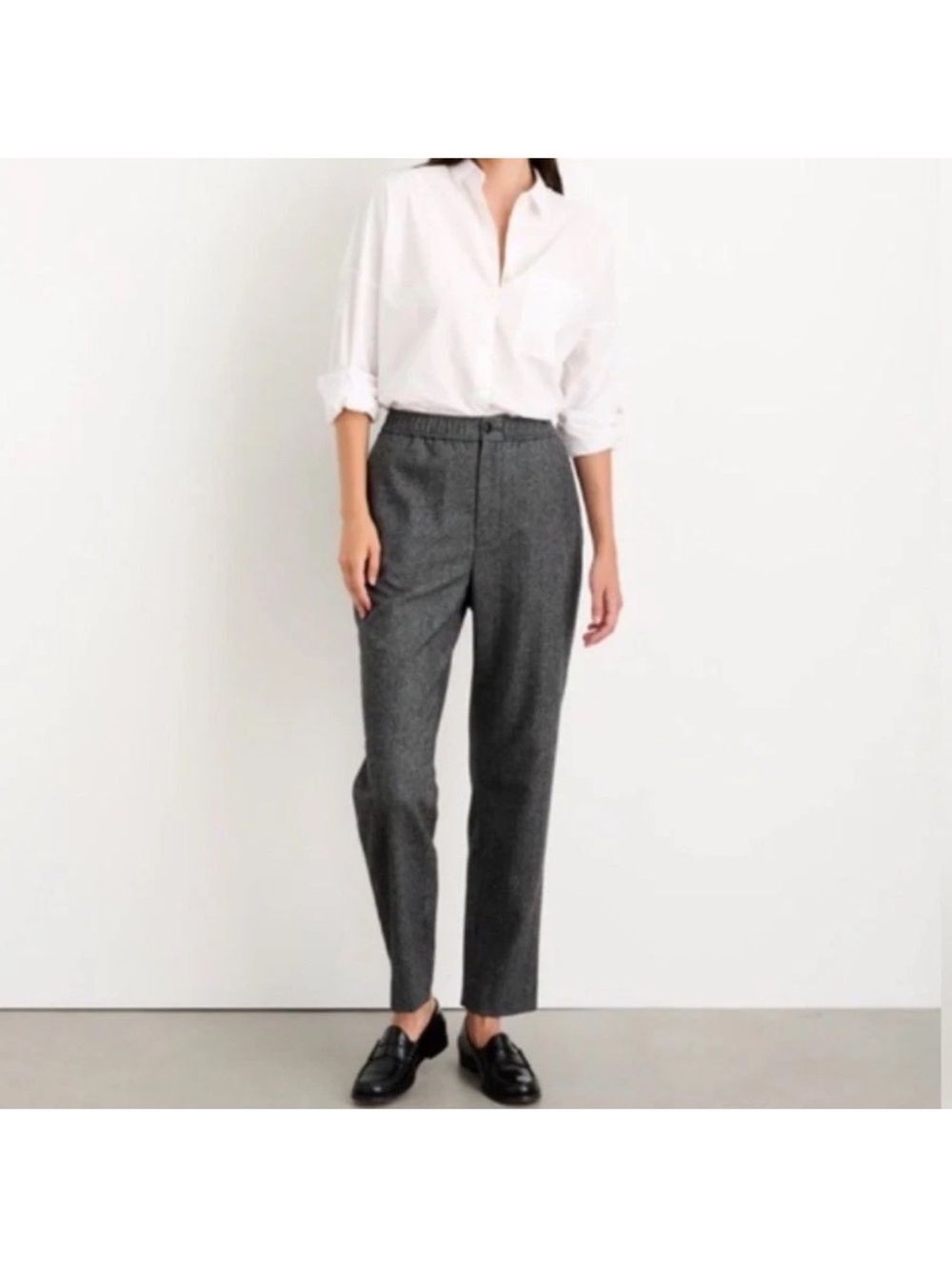Alex Mill Pull-On Trouser Pants in Wool Blend Charcoal Gray Twill Tweed Size XS